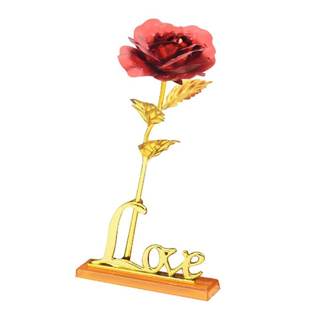 Sublime rose éternelle dorée 24k avec support, cadeau parfait pour la Saint-Valentin.