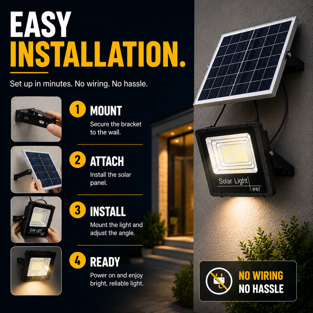 Projecteur solaire LED pour jardin. Éclairage extérieur autonome, économe en énergie, avec télécommande pratique.