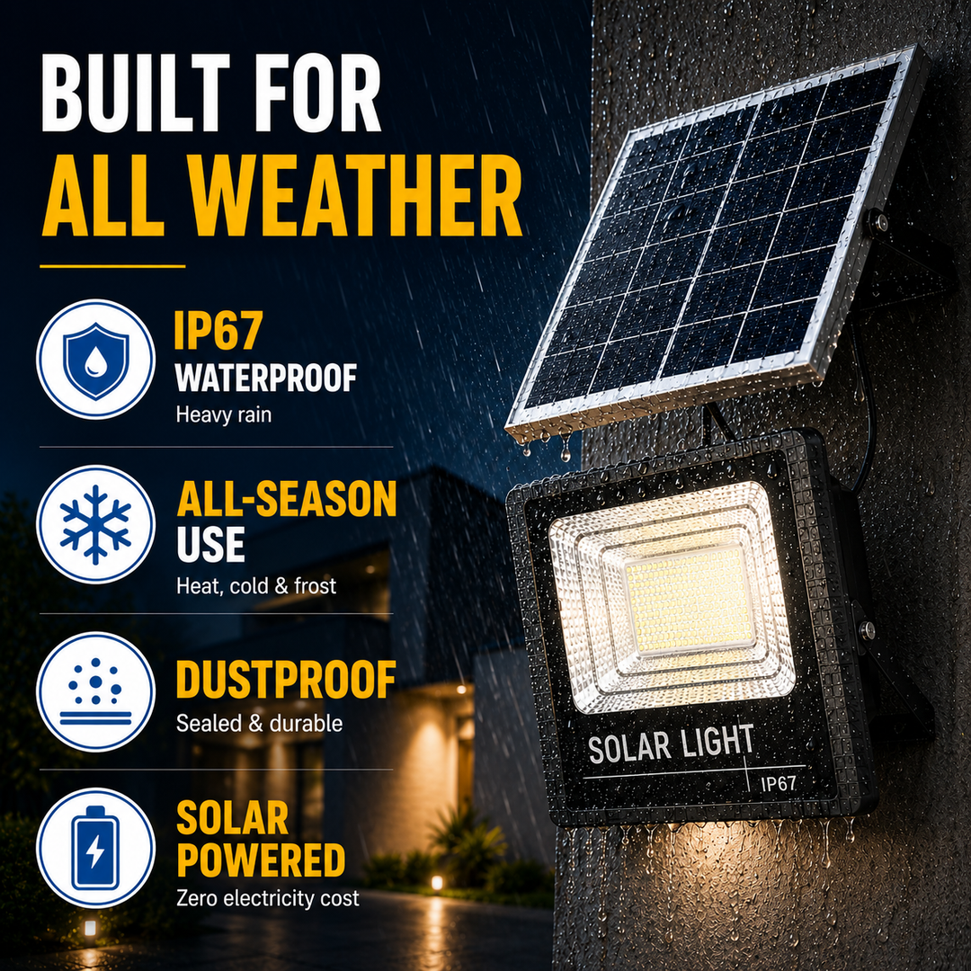 Luminaire extérieur LED solaire avec télécommande. Éclairage de jardin puissant et facile à installer.