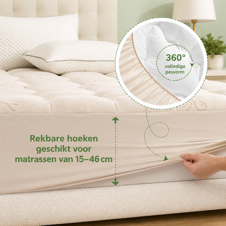 Protège-matelas en bambou épais, frais et anti-transpiration, offrant une excellente régulation thermique pour un bien-être nocturne.