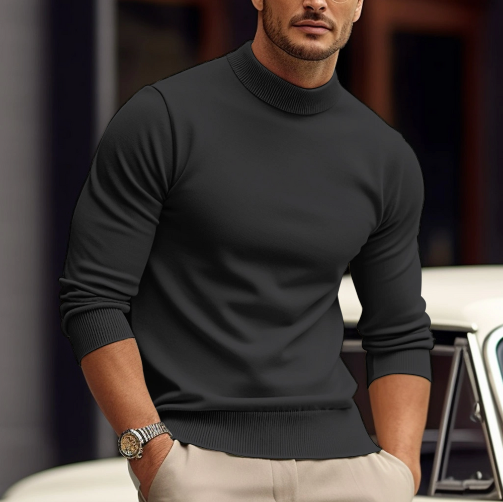Pull col roulé homme en maille douce, coupe slim ajustée. Idéal pour un look chic ou décontracté en automne-hiver.