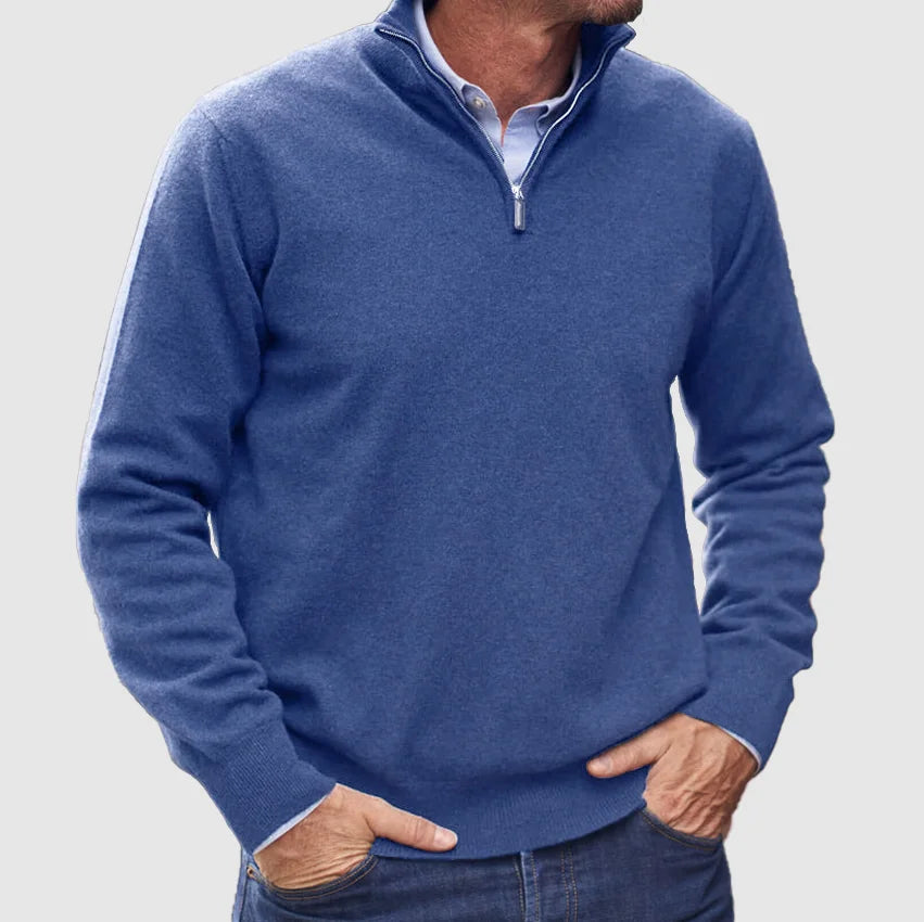 Pull homme style italien, avec zip, violet clair, élégant et confortable pour la mode masculine.