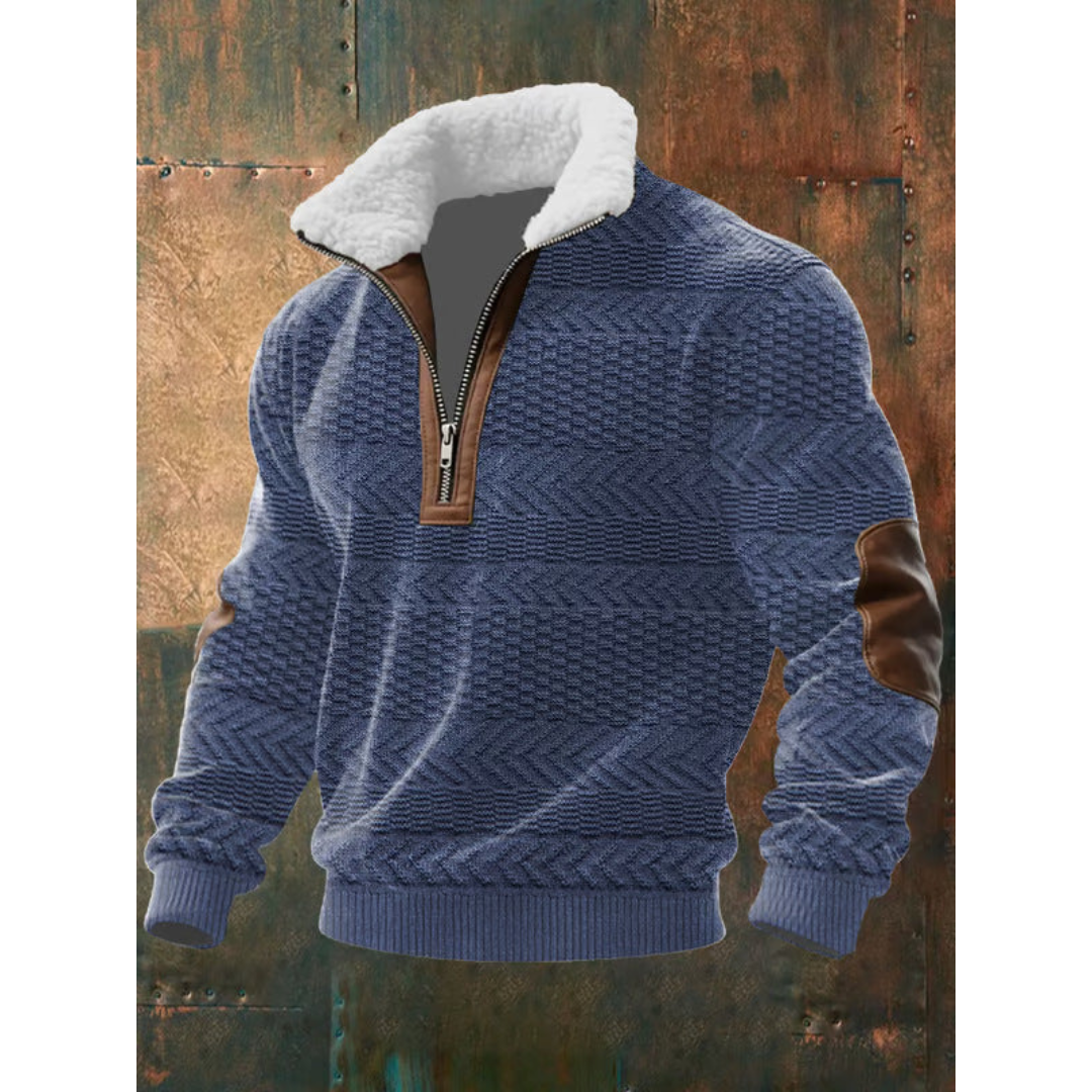 Pull polaire homme, col montant, chaud et décontracté, idéal comme vêtement d'hiver confortable.