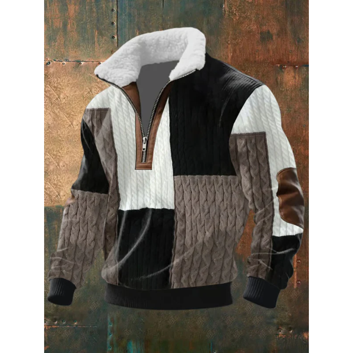 Chandail chaud homme en polaire douce, col montant, offrant confort et style décontracté d'hiver.