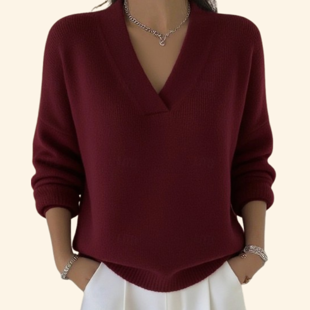 Pull col V femme élégant et décontracté, parfait pour l'automne et l'hiver. Confort et chaleur douce garantis.