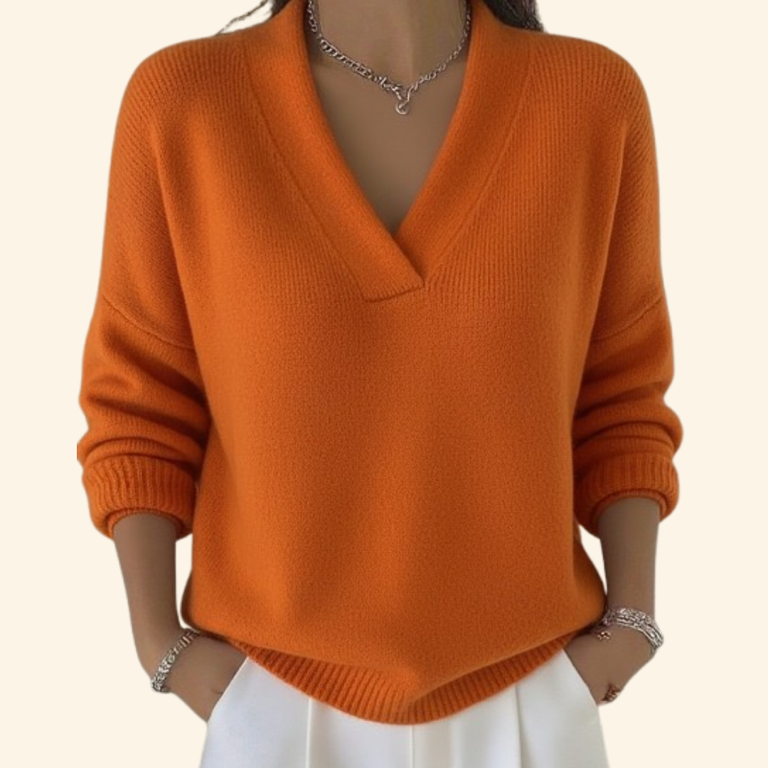Pull femme col V polyvalent, idéal pour l'automne-hiver. Style décontracté, élégant et chaleureux, grand confort.