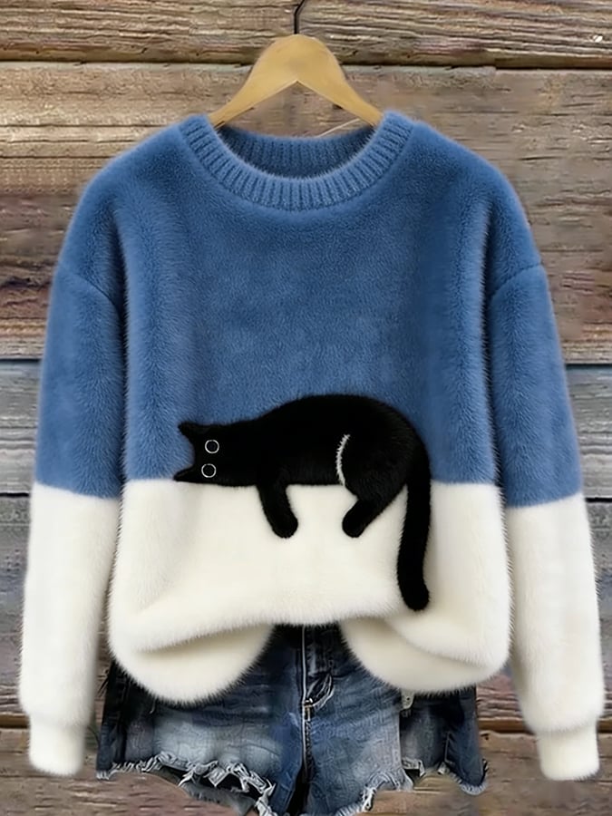 Ce pull à motif chat pour femmes combine confort et style. Un vêtement décontracté essentiel pour votre garde-robe.
