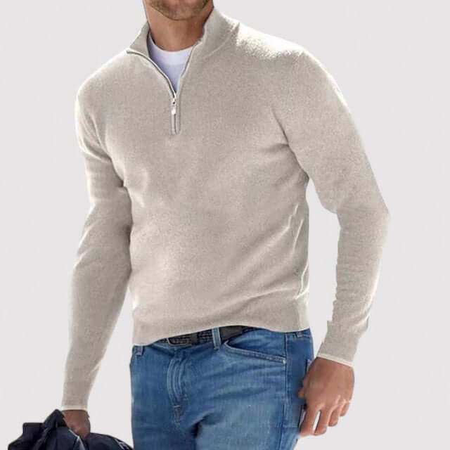 Pull demi-zip homme élégant et confortable pour l'hiver, idéal pour une superposition décontractée et chaude.