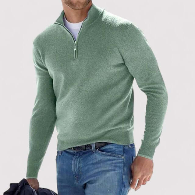 Pull demi-zip homme chaud et confortable en maille, idéal pour l'hiver, offre une superposition stylée.