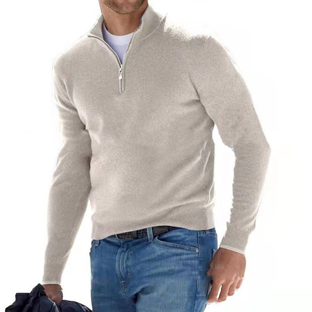 Pull homme demi zippé chaud et confortable en maille, idéal pour l'hiver et l'automne, style élégant.