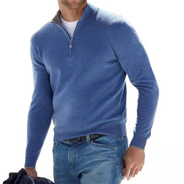 Pull chaud homme demi zippé avec col montant, ultra confortable pour affronter le froid en automne ou hiver.