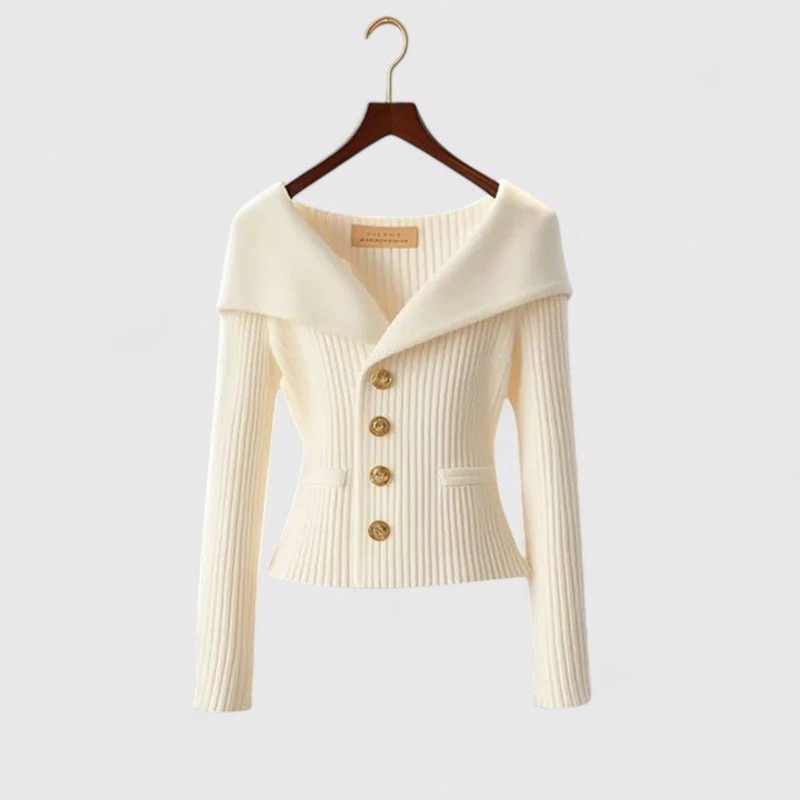 Pull femme élégant épaules dénudées, ajusté, parfait pour soirée ou look chic décontracté.