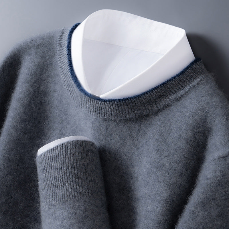 Pull col rond gris élégant pour homme, tricot doux confortable pour l'hiver.