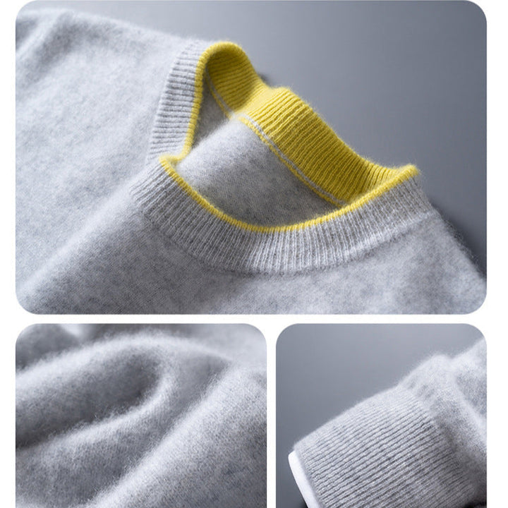 Pull intemporel homme, col rond, couleur unie beige, essentiel élégant pour saison froide.