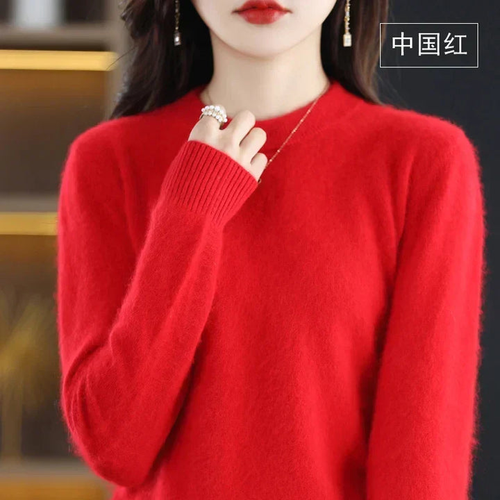 Pull femme chaud et douillet à col rond, essentiel pour l'hiver et les soirées fraîches.
