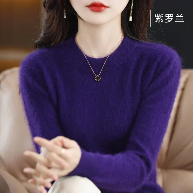 Pull femme d'automne/hiver, col rond, élégant et chaud, pour un confort quotidien garanti.