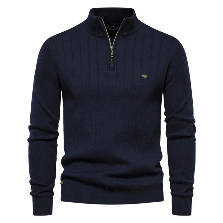 Pull homme zippé élégant en maille pour automne hiver, style décontracté et confort mode masculine.