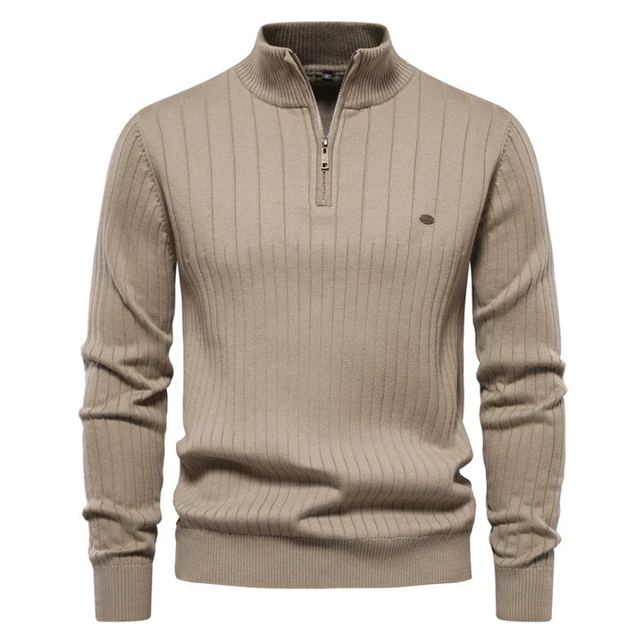 Pull homme décontracté avec fermeture éclair, col montant, parfait pour un look casual et élégant.