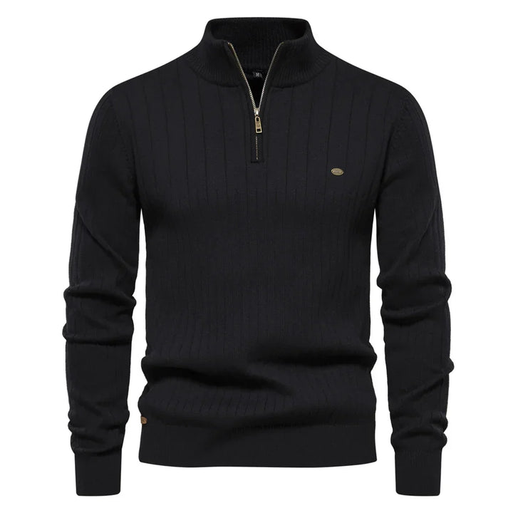 Pull homme à col zippé, idéal pour l'hiver, alliant chaleur, confort et élégance décontractée.