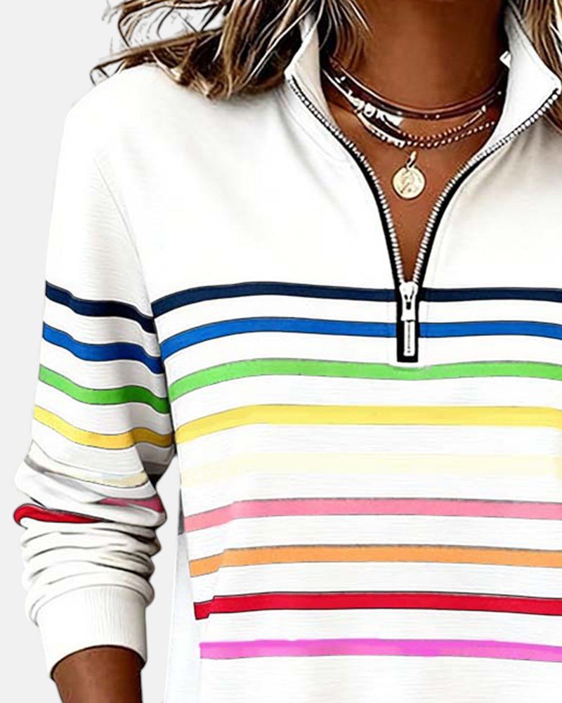 Pull rayé femme à manches longues, parfait pour l'automne-hiver, style décontracté et chaud.