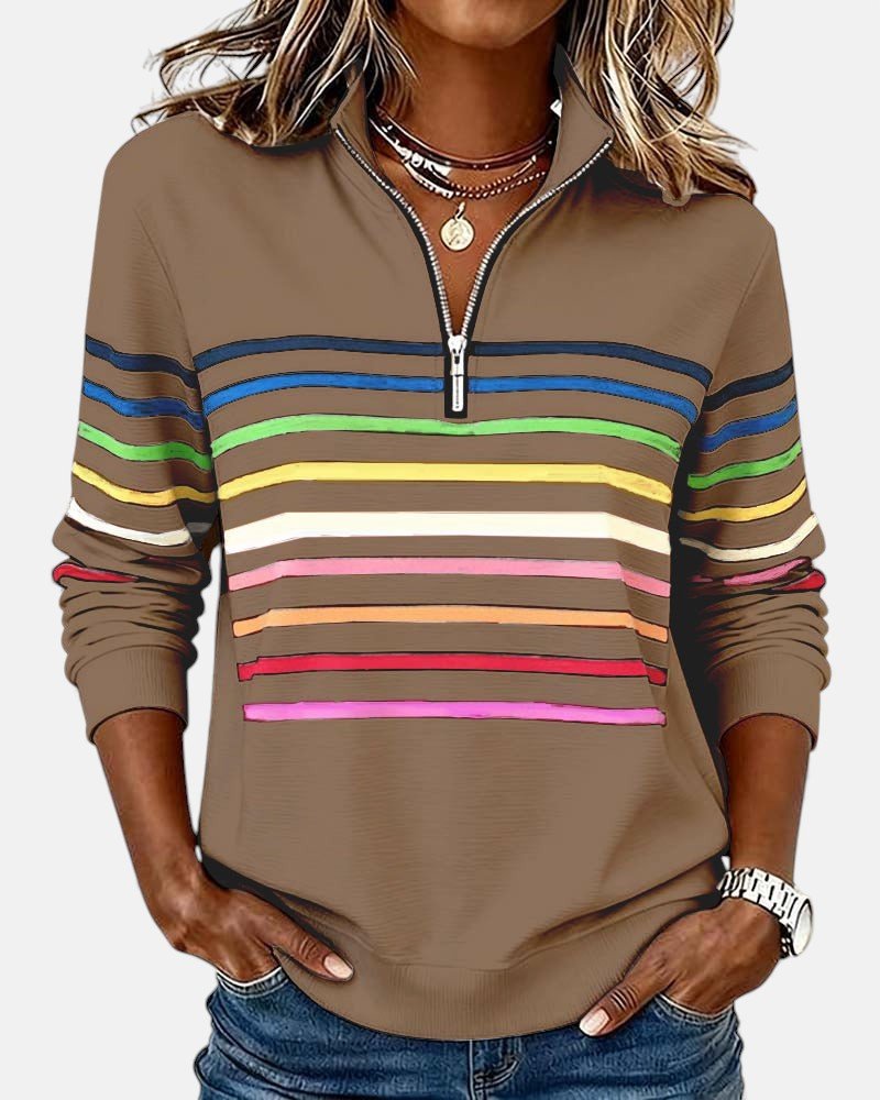 Pull femme rayé et confortable à manches longues, parfait pour un look casual.