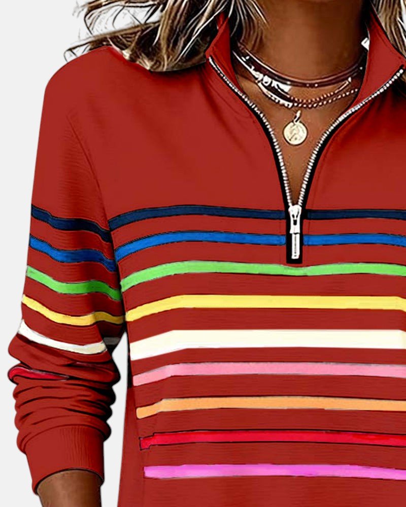 Pull femme rayé classique, col rond, manches longues, en tricot doux, confortable pour l'hiver.