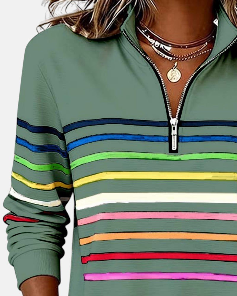 Pull rayé chaud et confortable pour femme, avec manches longues, idéal pour l'hiver décontracté.