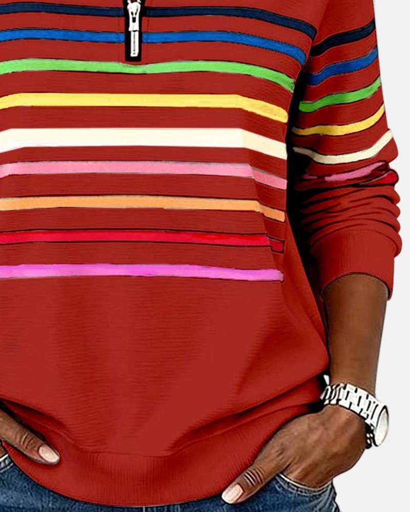 Pull décontracté rayé pour femme, chic et confortable, idéal pour le quotidien ou les sorties.