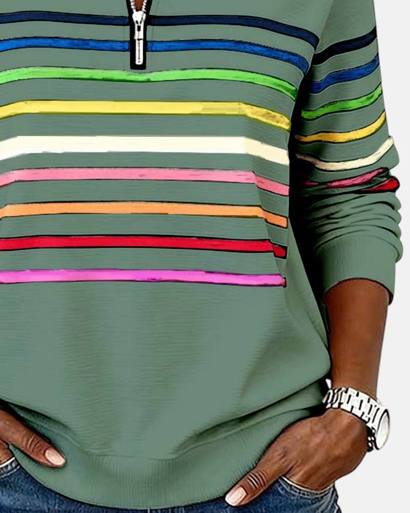 Pull femme à rayures, très confortable pour le quotidien, vêtement décontracté et stylé.