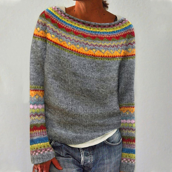 Pull femme rétro doux et confortable à manches longues, idéal pour les journées fraîches d'automne, style élégant décontracté.
