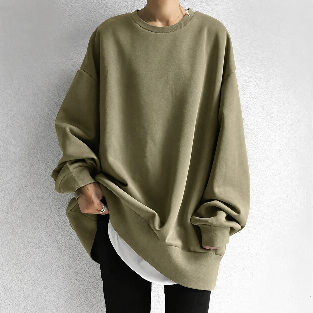 Tunique oversize femme confortable, couleur unie. Parfaite pour le style quotidien décontracté et polyvalent en hiver.