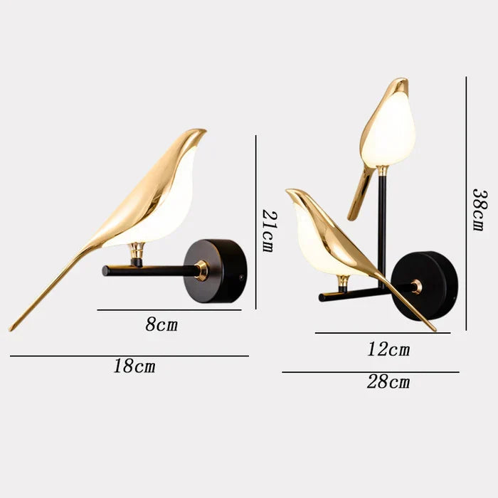 Lampe murale LED chic "Oiseau" dorée, apporte une touche d'élégance moderne à toute pièce.