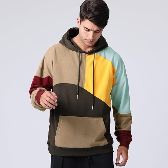 Hoodie homme décontracté, motif coloré, pull doux idéal pour la mode urbaine et le confort.