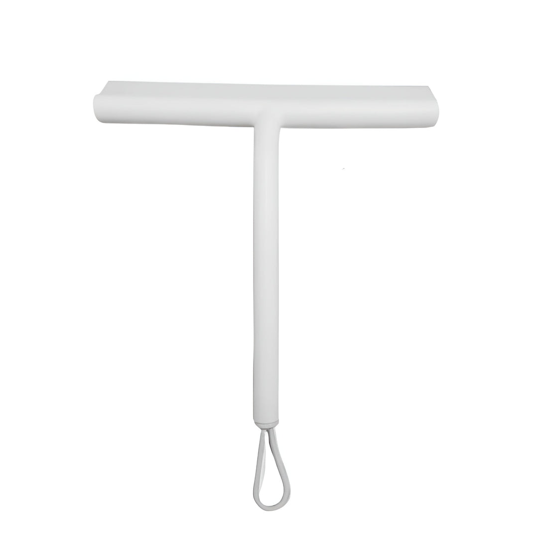 Raclette de douche en silicone souple noire pour un nettoyage sans effort et sans traces de la paroi de douche.