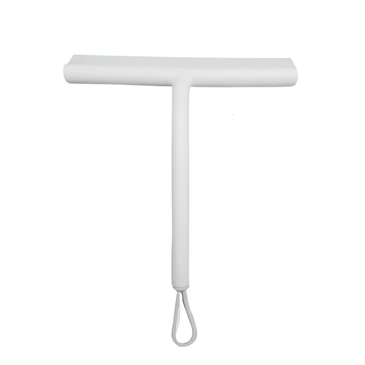 Raclette de douche en silicone souple noire pour un nettoyage sans effort et sans traces de la paroi de douche.