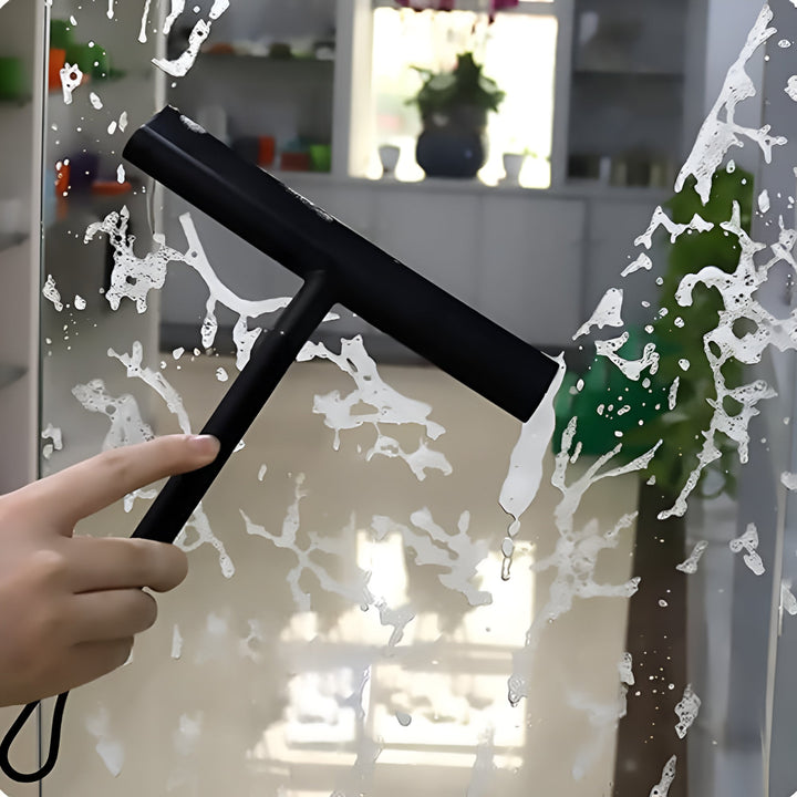 Raclette de nettoyage en silicone pour douche, garantissant un résultat impeccable et sans aucune trace sur vos vitres.