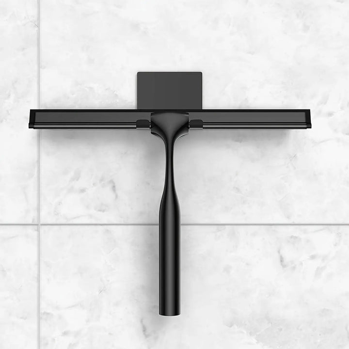 Raclette de douche luxe noire pour un nettoyage impeccable des vitres et miroirs de salle de bain moderne.