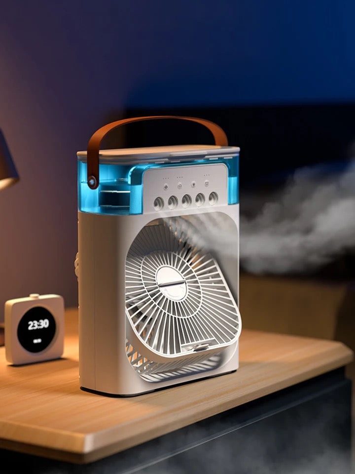 Rafraîchisseur d'air portable et rechargeable pour un confort frais partout, bureau ou maison.