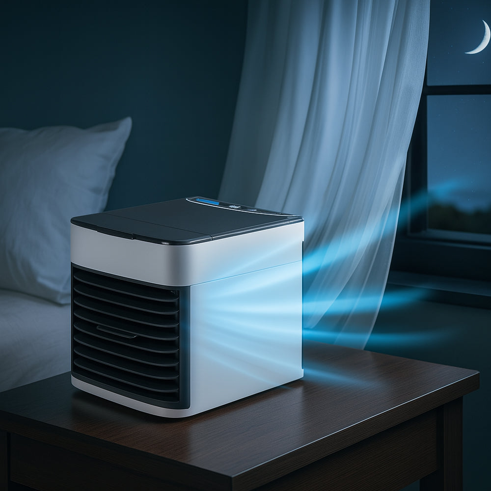 Mini rafraîchisseur d'air portable 3-en-1 USB, idéal pour bureau et chambre, diffuse de l'air frais.
