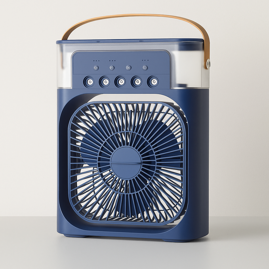 Rafraîchisseur d'air portable 3-en-1 compact, idéal pour bureau ou chambre. Refroidit, humidifie et ventile l'air frais.