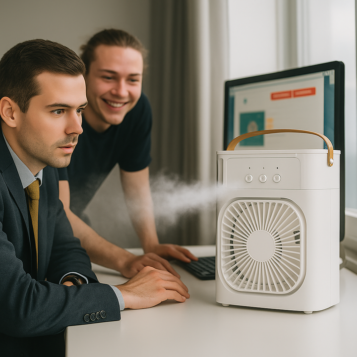 Rafraîchisseur d'air silencieux 3en1, parfait pour la chambre, avec fonction d'humidification et purification.