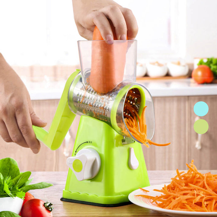 Ustensile cuisine pratique: râpe rotative pour légumes coupés et fromage râpé. Gain de temps, préparation rapide.