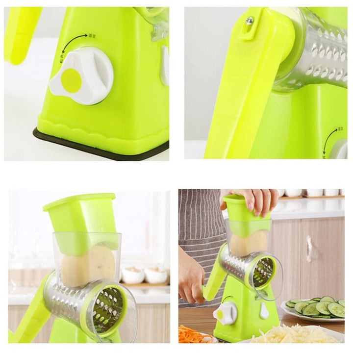 Simplifiez la cuisine avec cette râpe rotative manuelle 3-en-1. Pour fromages, légumes coupés. Préparation repas rapide.