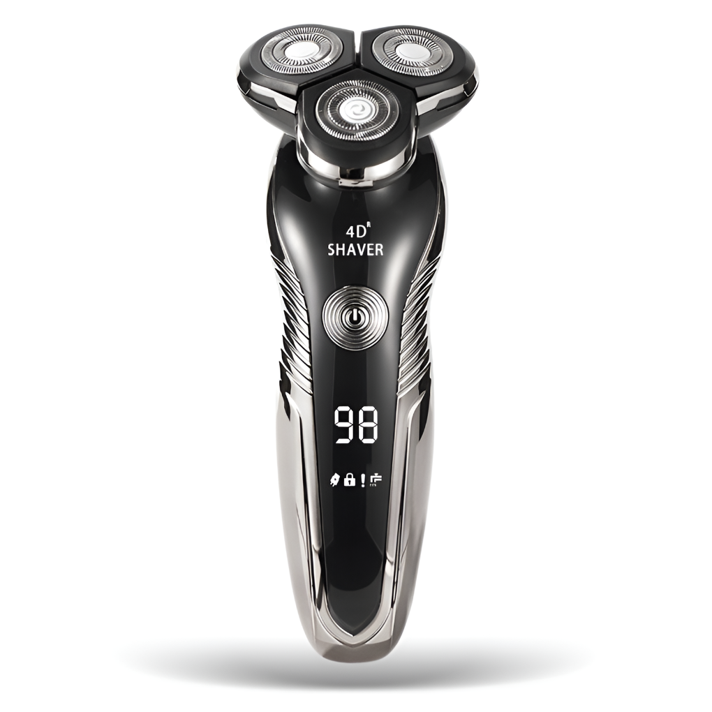 Rasoir électrique rotatif 4D rechargeable et étanche pour homme, avec tête flexible, idéal pour un rasage de près.