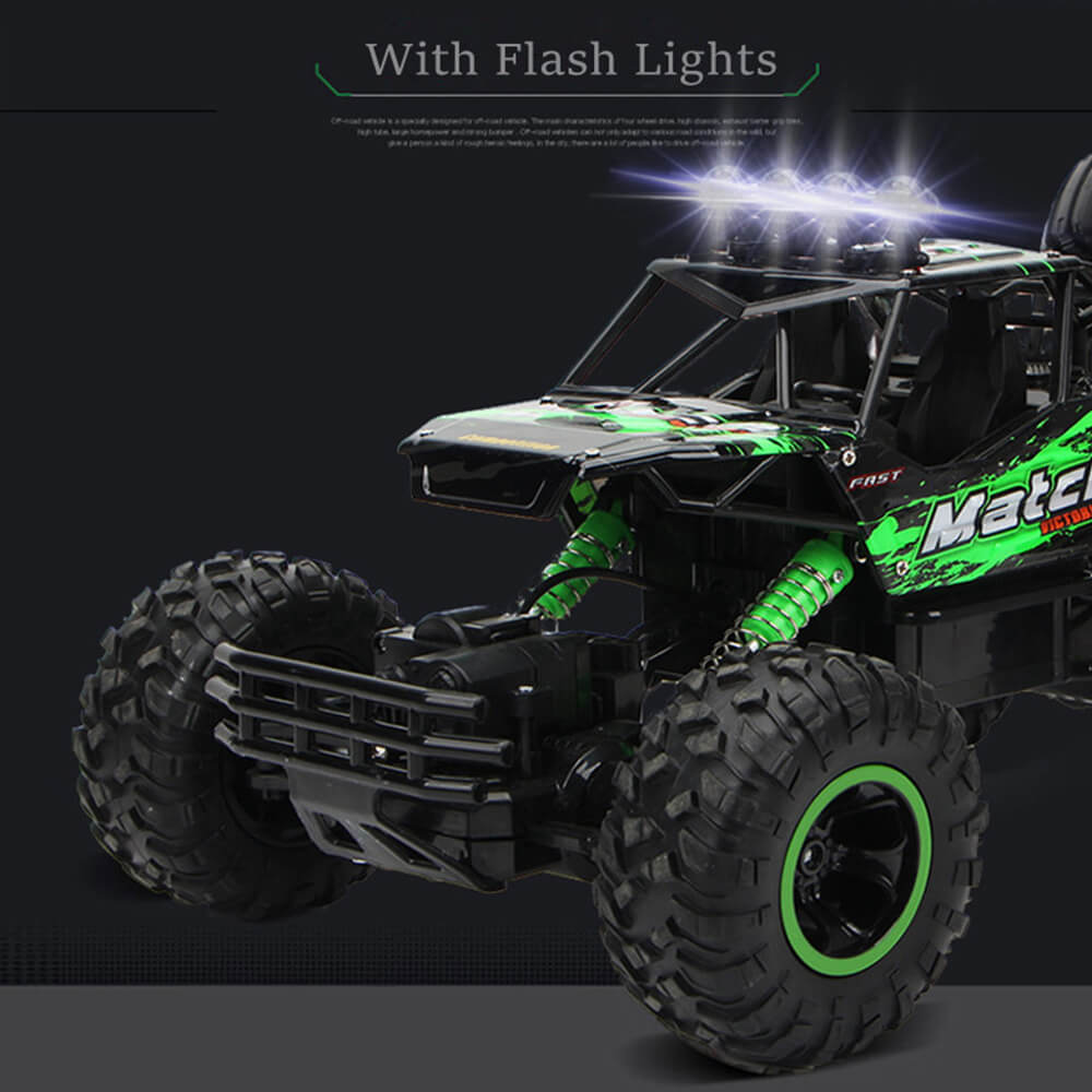 Véhicule télécommandé tout terrain 4x4 franchissant des obstacles. Jouet RC pour aventure.