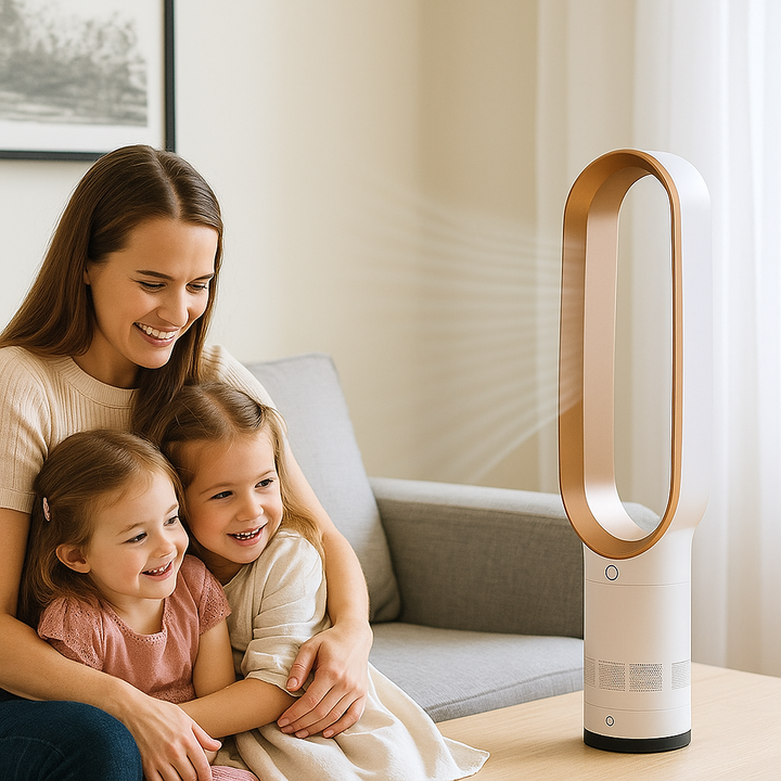 Refroidisseur d'air et ventilateur sans pales, design moderne et sûr pour un intérieur frais et ventilé.