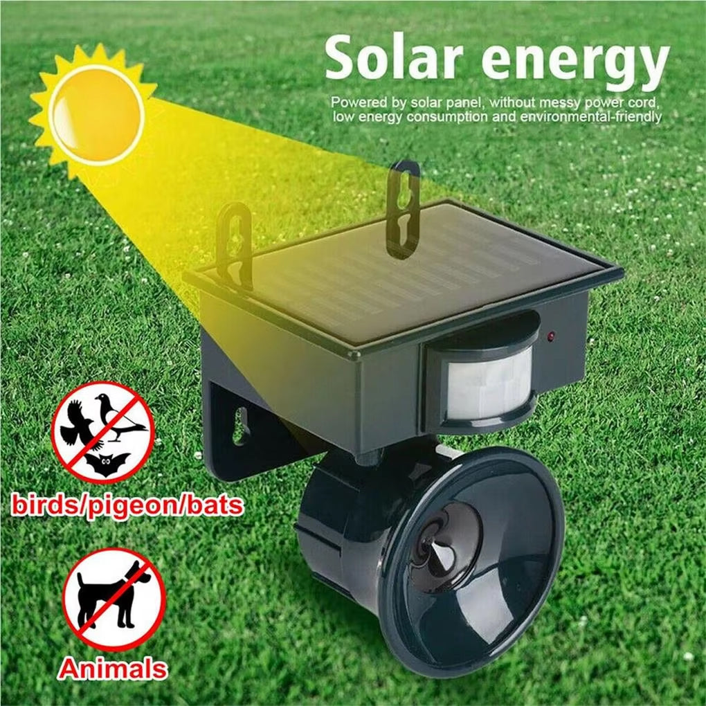 Solution anti-nuisibles extérieure: répulseur solaire à ultrasons pour un jardin sans chauves-souris ni animaux sauvages.