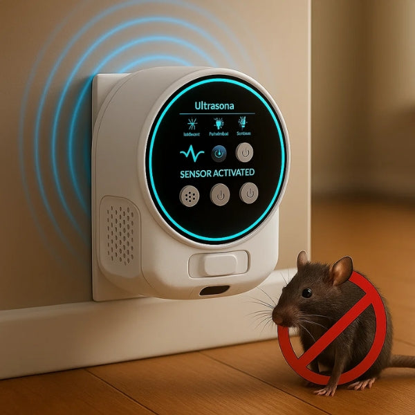 Répulsif ultrasonique silencieux pour rats et souris. Protection anti-rongeurs efficace 300 m² intérieur/extérieur.