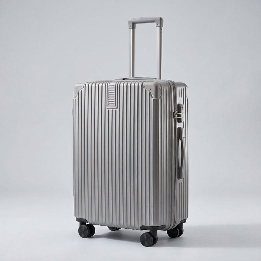 Valise rétro élégante avec roulettes, bagage de voyage durable et sécurisé pour femme et homme.