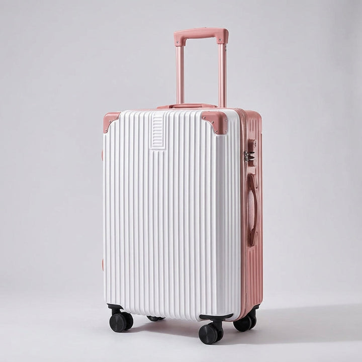 Valise de voyage rétro robuste et élégante, avec roulettes et sécurité pour des déplacements sereins.